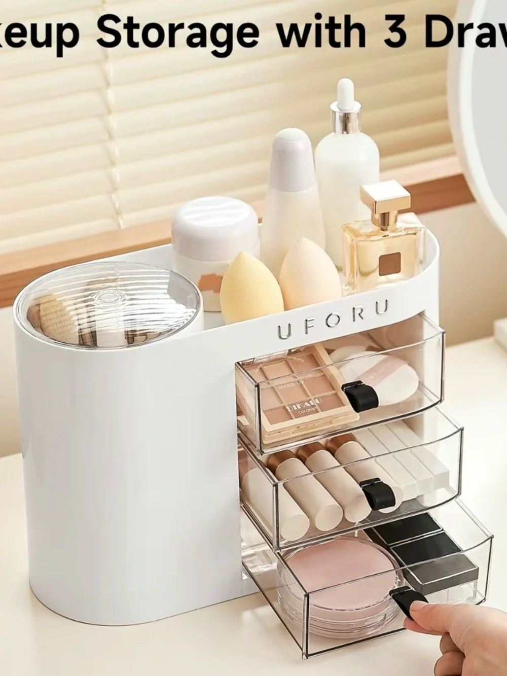 White Cosmetic Organizer with Clear Drawer Fronts